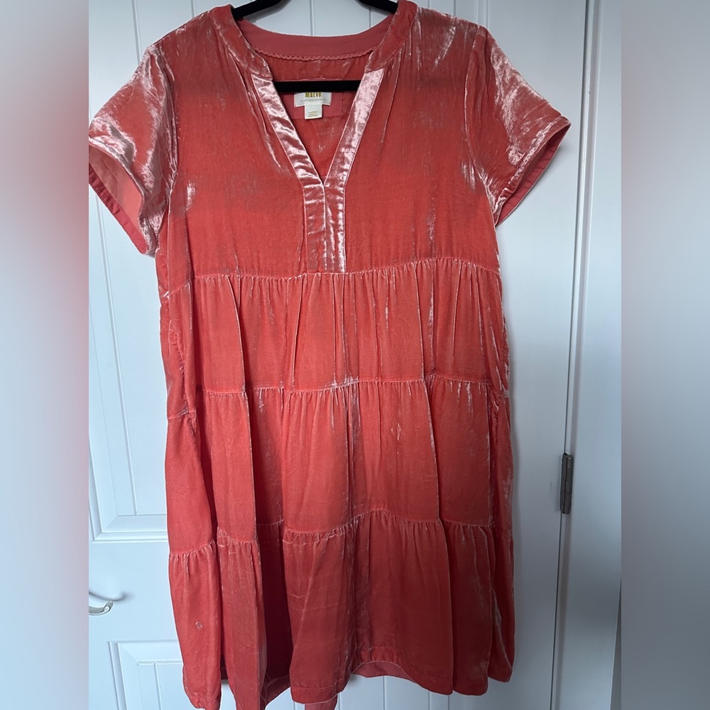 Maeve Coral Velvet Dress